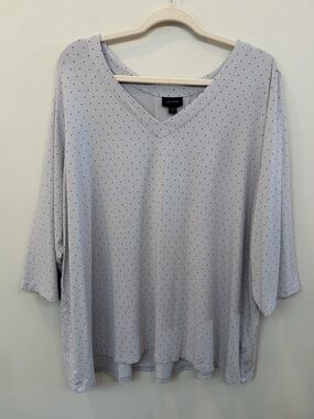 J. Jill Wearever Collection Woman’s Gray Black Polka Dot Top V-Neck Size 3x